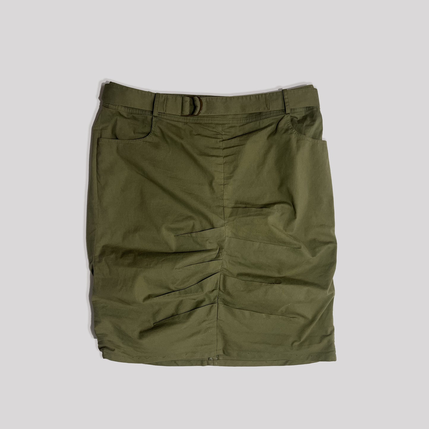 00's Dior Midi Skirt with Belt & Ruched Detail in Khaki - S