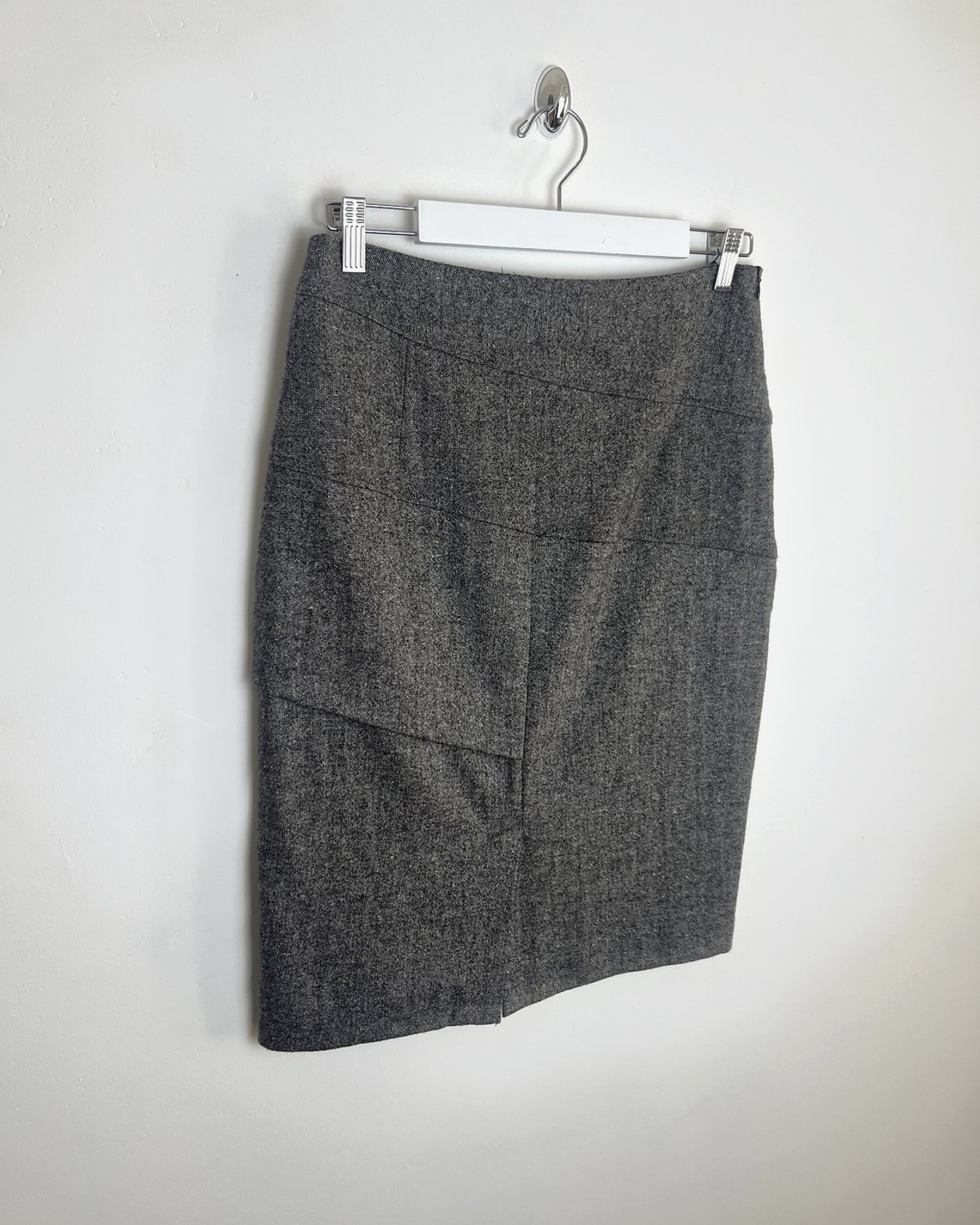 00's Wool Pencil Skirt with Pleat Detail in Grey - S