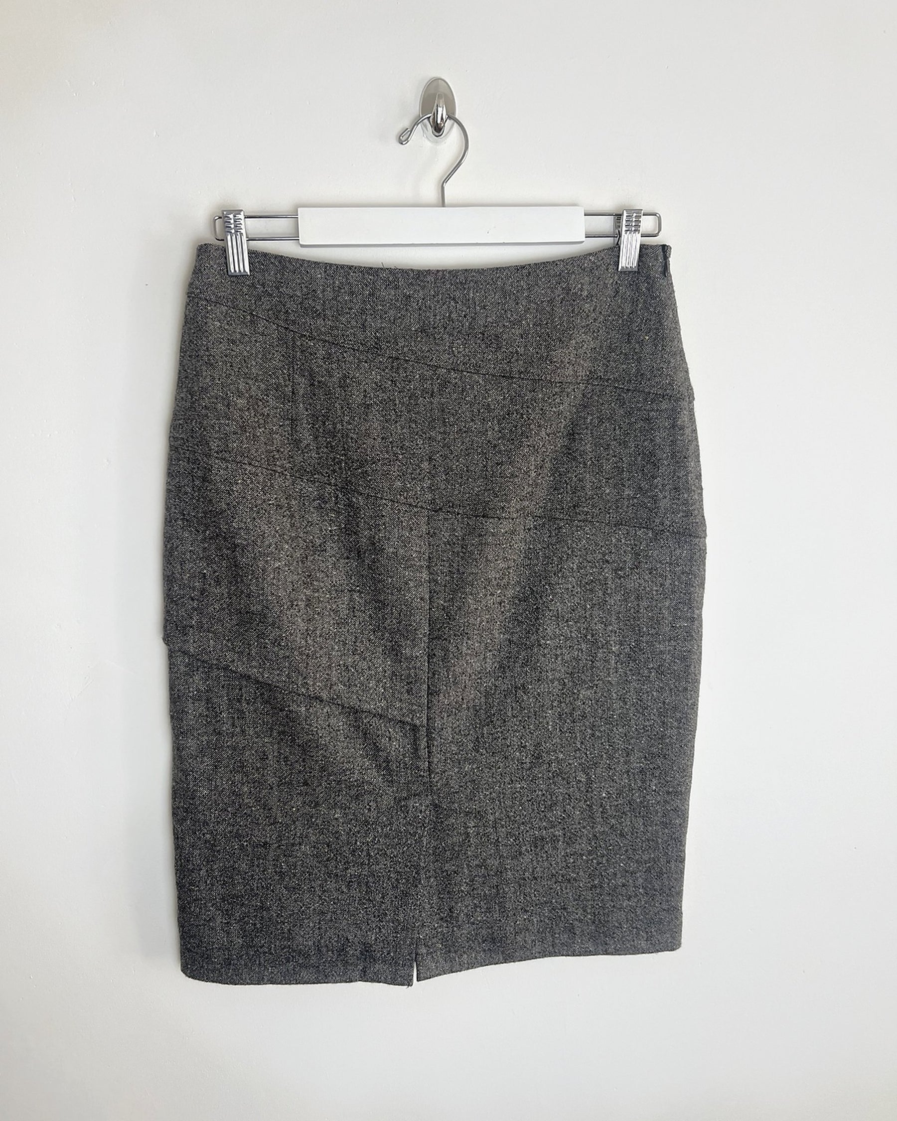 00's Wool Pencil Skirt with Pleat Detail in Grey - S