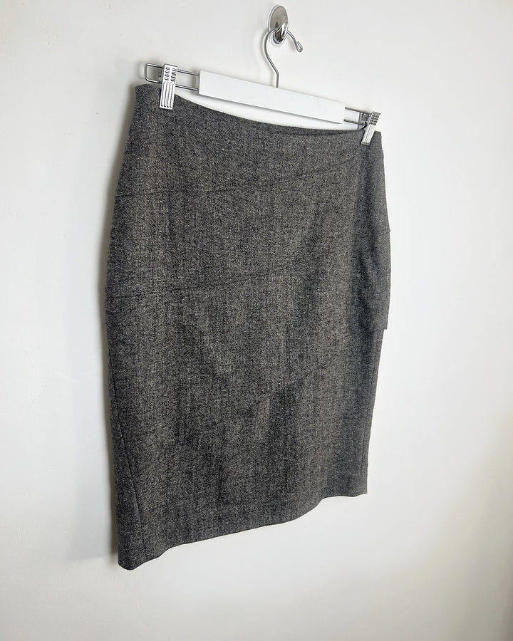 00's Wool Pencil Skirt with Pleat Detail in Grey - S