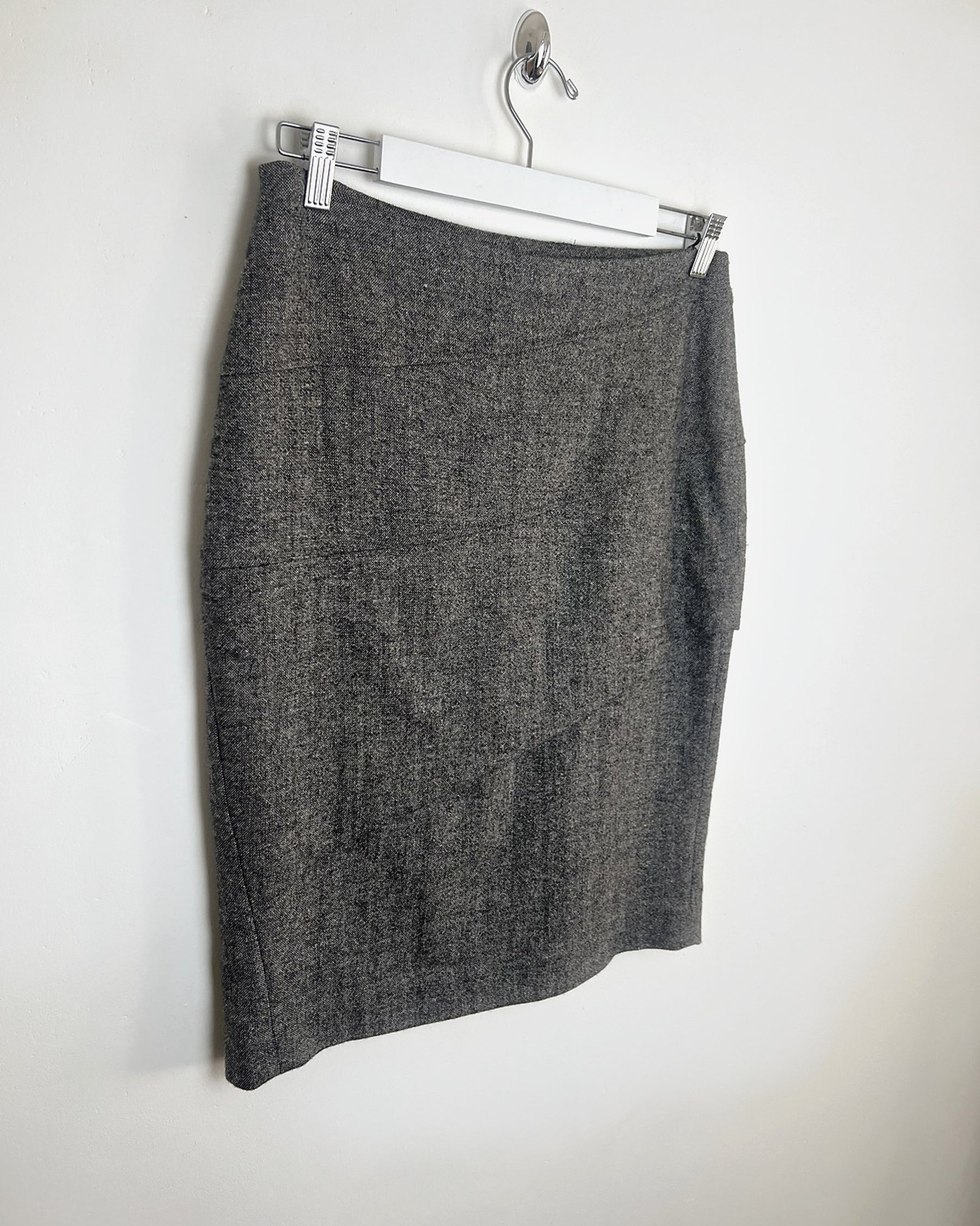 00's Wool Pencil Skirt with Pleat Detail in Grey - S