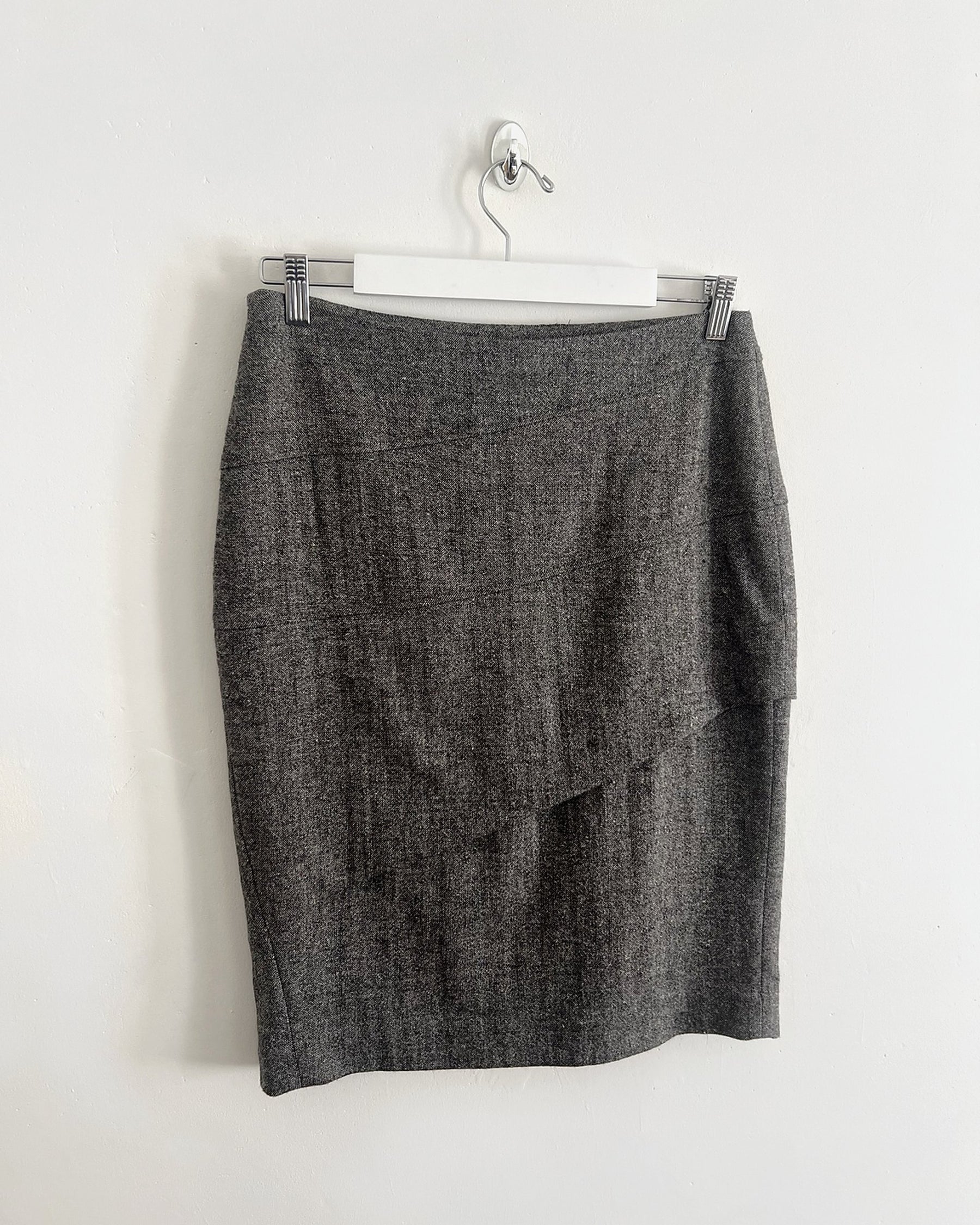 00's Wool Pencil Skirt with Pleat Detail in Grey - S