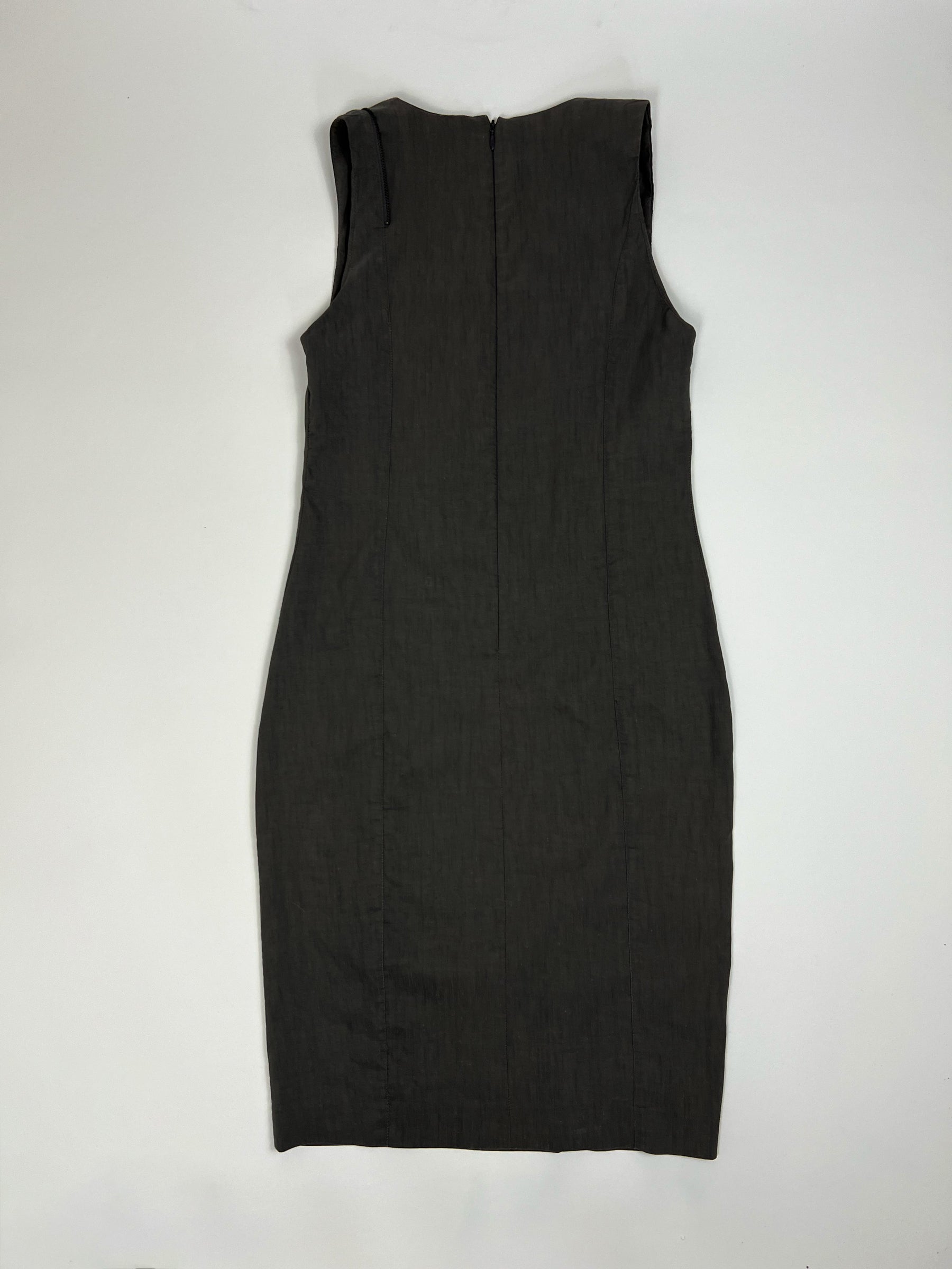 Vintage Sarah Pacini Sleeveless Linen Dress with Utility Zip in Grey - S