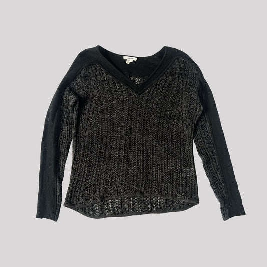 Vintage Helmut Lang Open Knit Jumper with Mohair Panels in Black - M