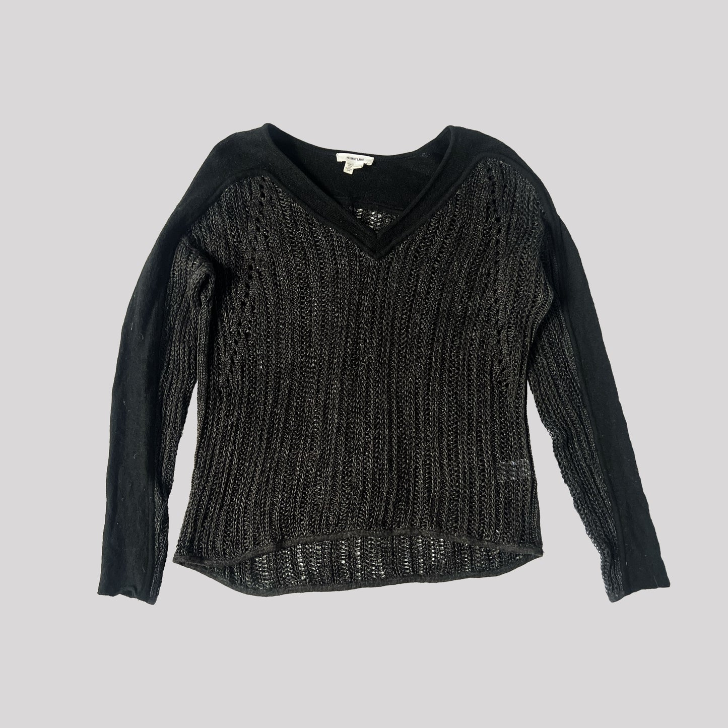 Vintage Helmut Lang Open Knit Jumper with Mohair Panels in Black - M