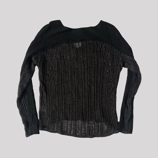 Vintage Helmut Lang Open Knit Jumper with Mohair Panels in Black - M