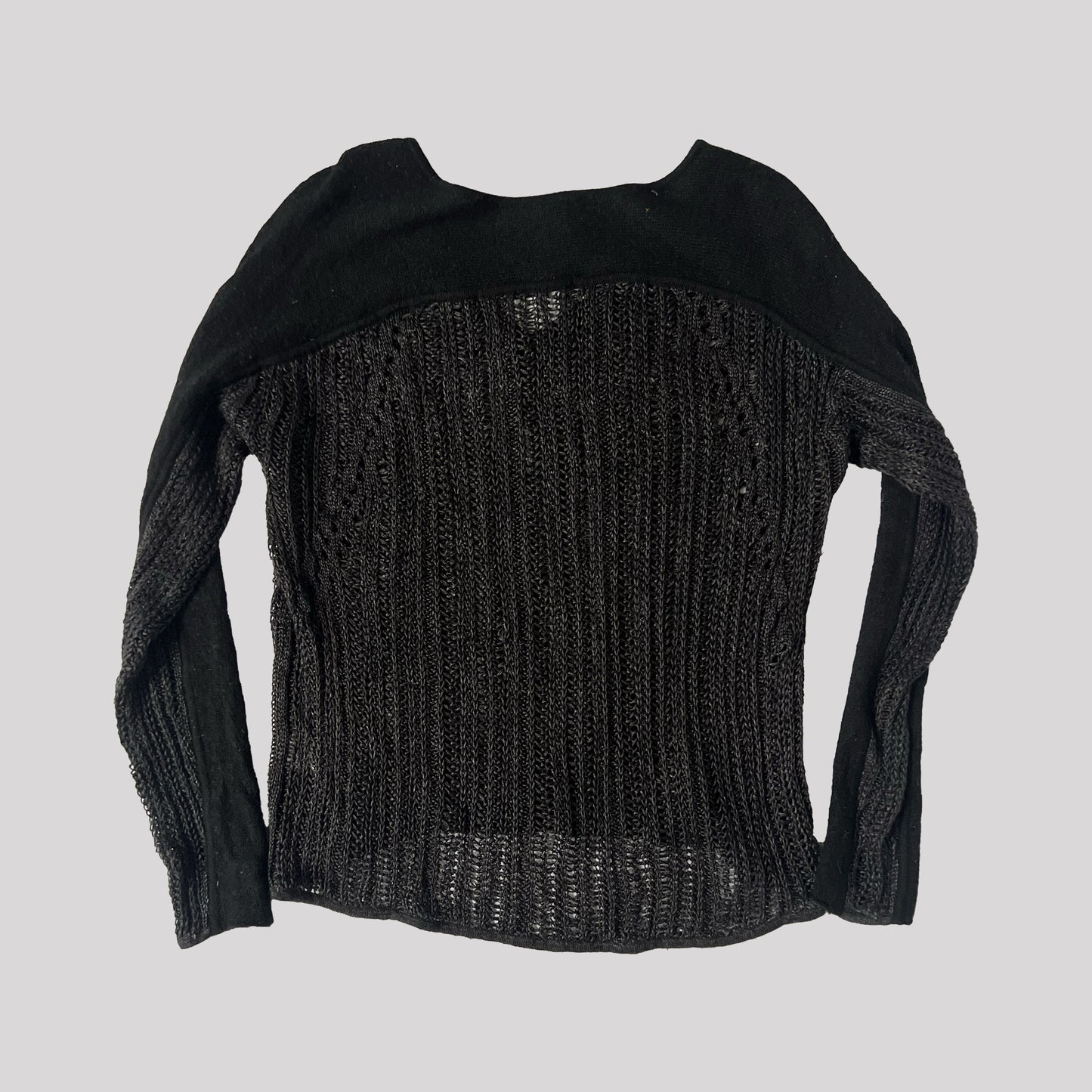 Vintage Helmut Lang Open Knit Jumper with Mohair Panels in Black - M