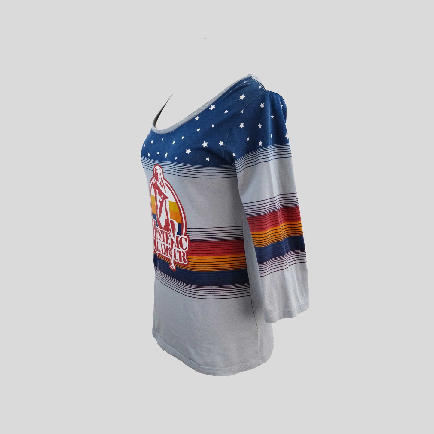 00's Hysteric Glamour Striped Girl Print Tee in Blue / Orange - S/M/L