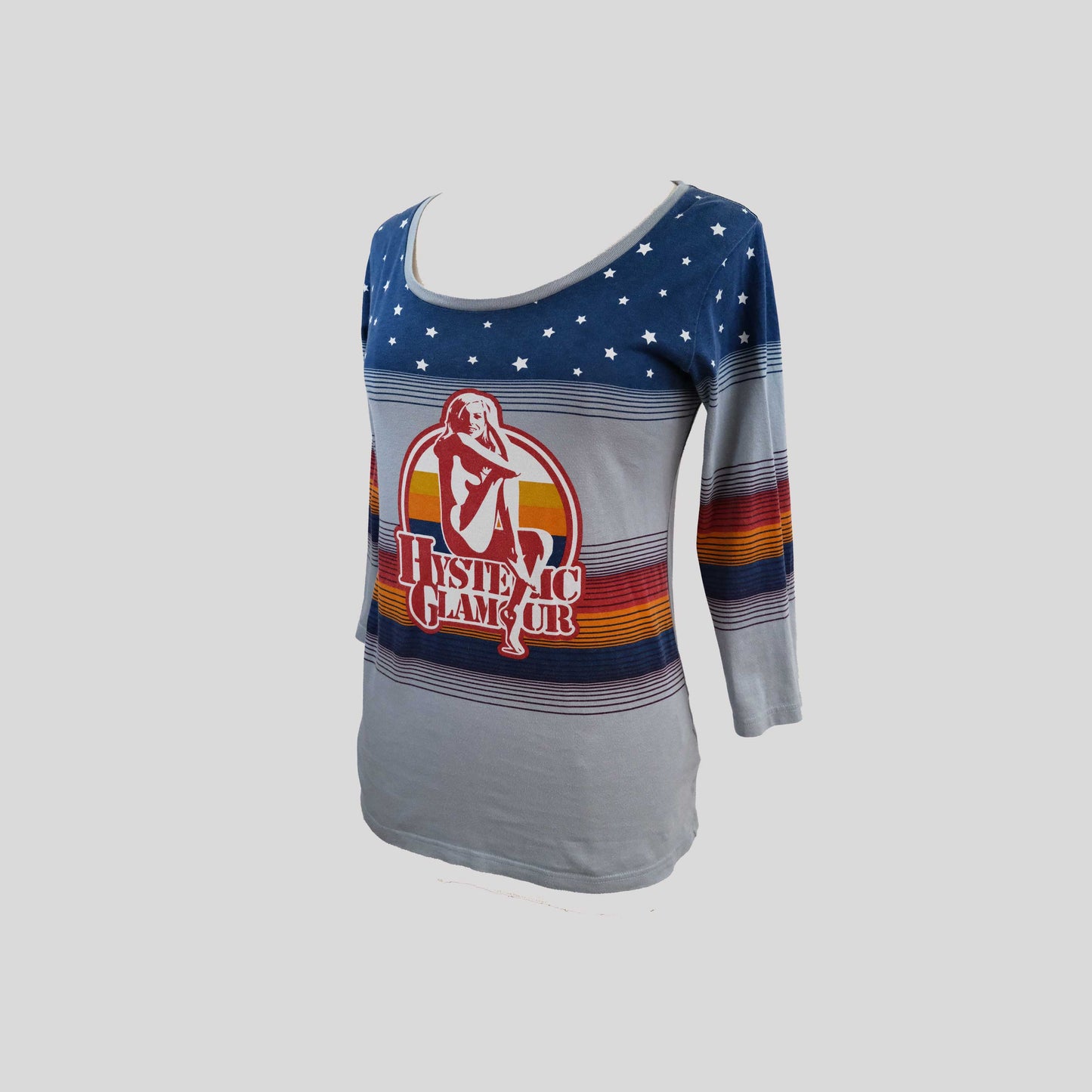 00's Hysteric Glamour Striped Girl Print Tee in Blue / Orange - S/M/L