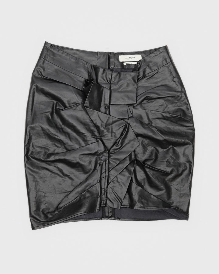 00's Isabel Marant Faux Leather Pencil Skirt with Ruffle Detail in Black - XS