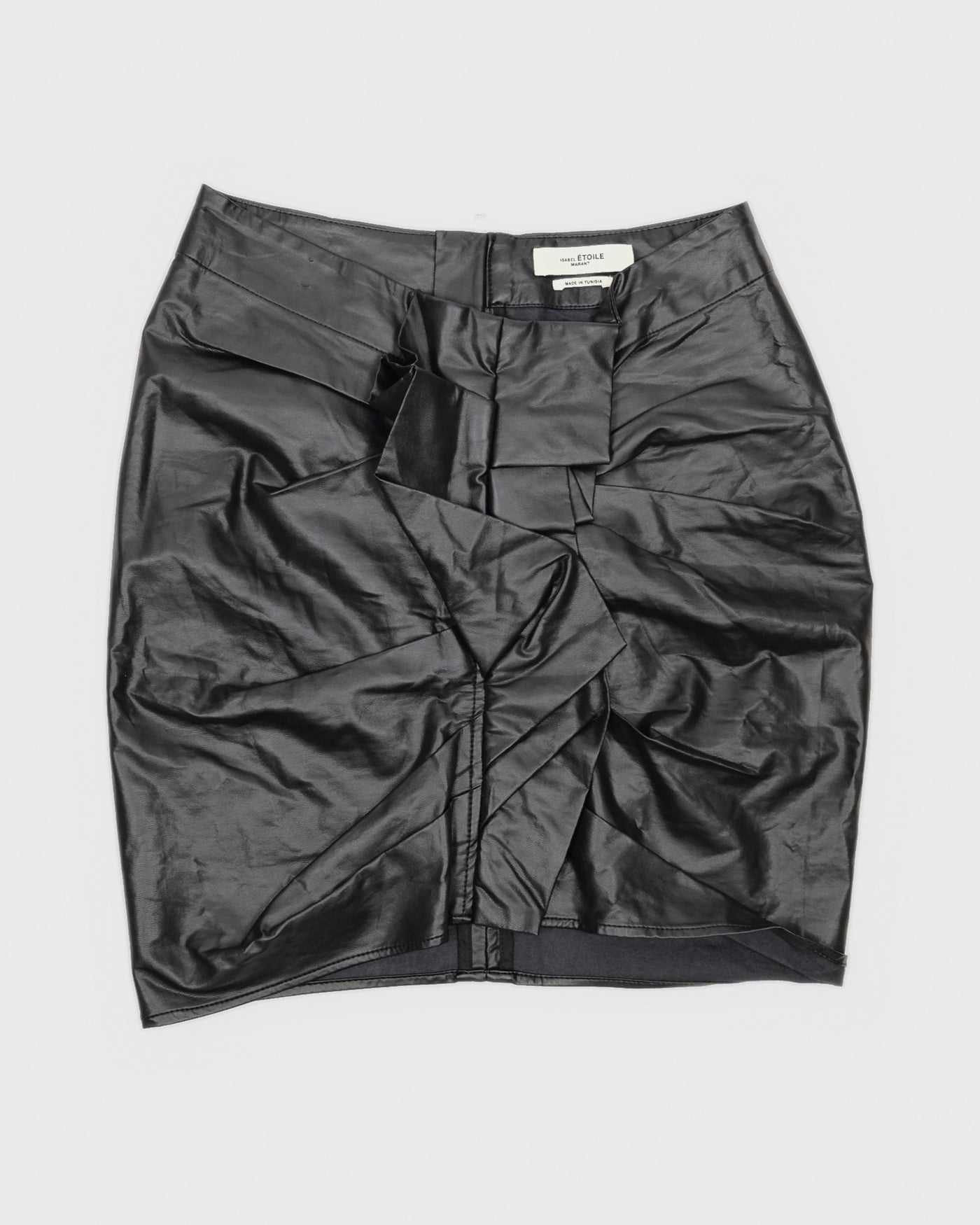 00's Isabel Marant Faux Leather Pencil Skirt with Ruffle Detail in Black - XS