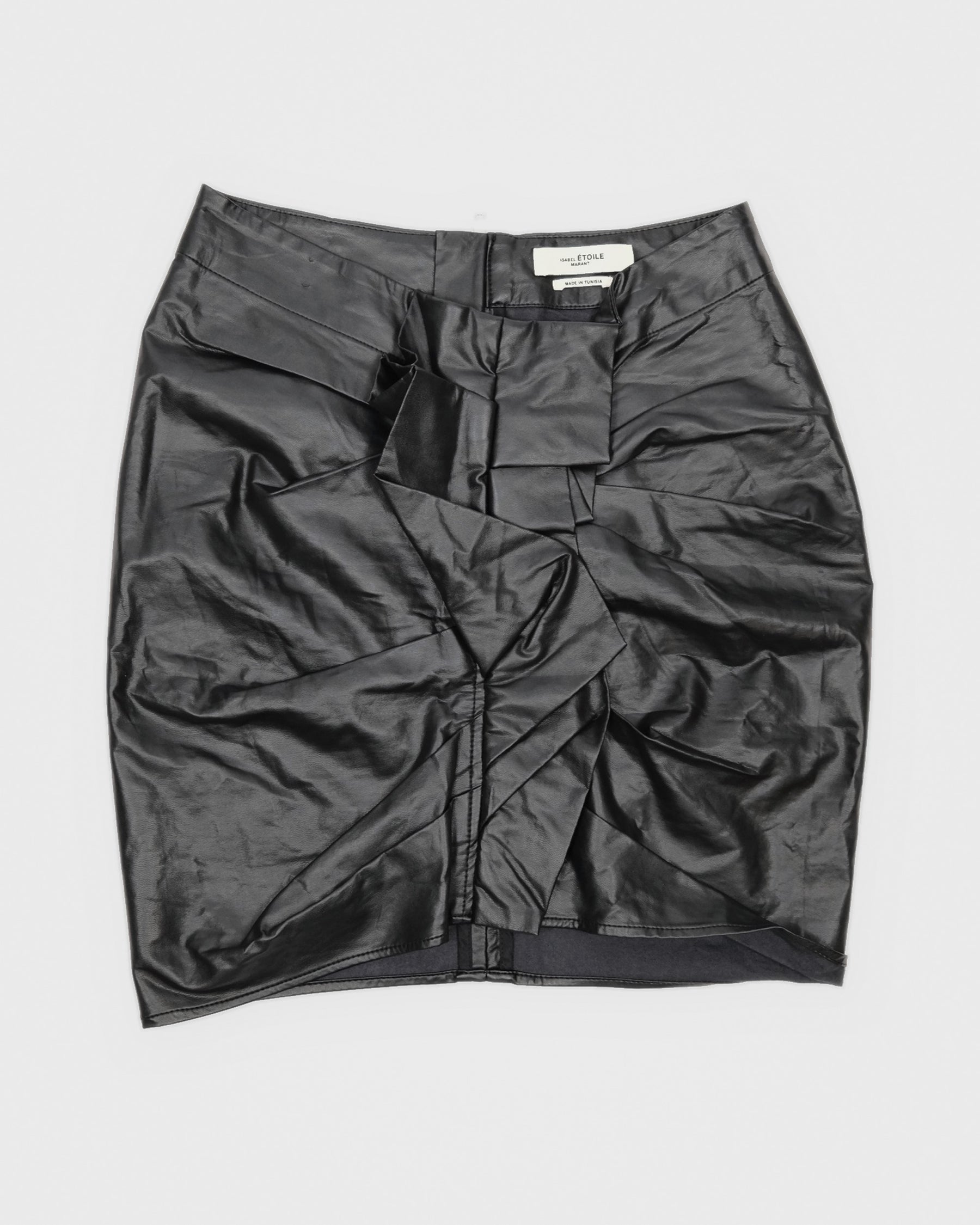 00's Isabel Marant Faux Leather Pencil Skirt with Ruffle Detail in Black - XS