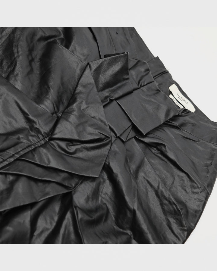 00's Isabel Marant Faux Leather Pencil Skirt with Ruffle Detail in Black - XS