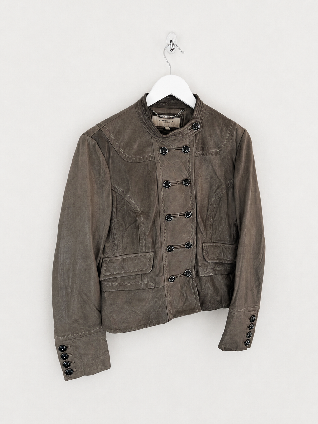 00s Vintage Leather Napoleon Jacket in Khaki - M / L