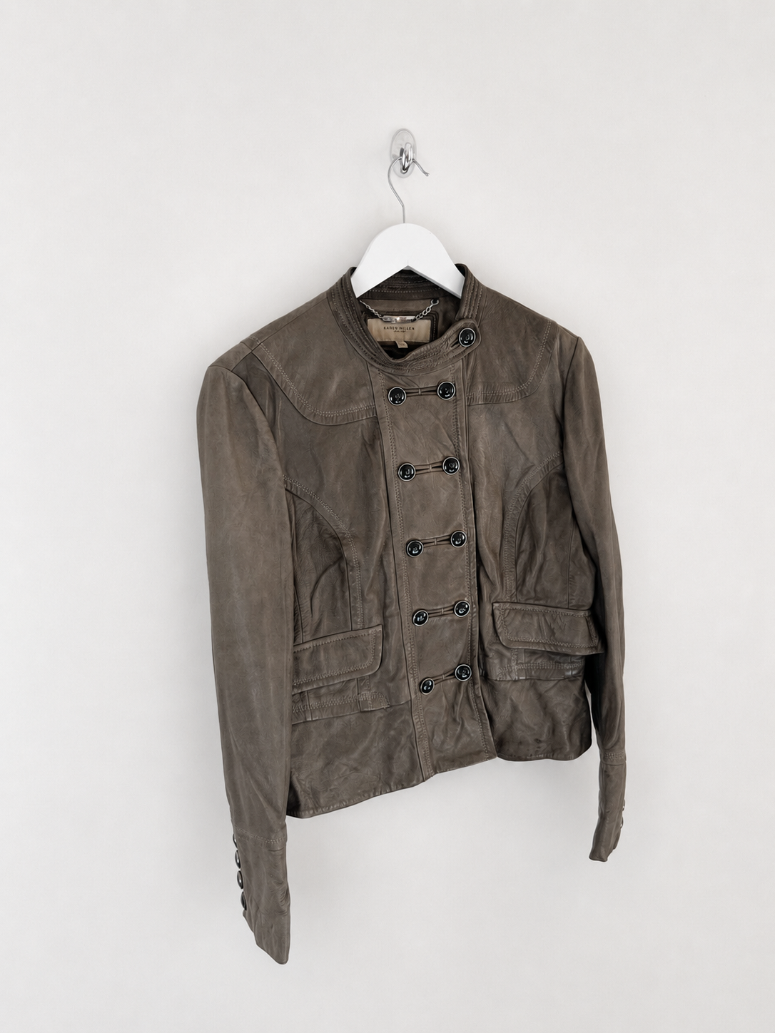 00s Vintage Leather Napoleon Jacket in Khaki - M / L