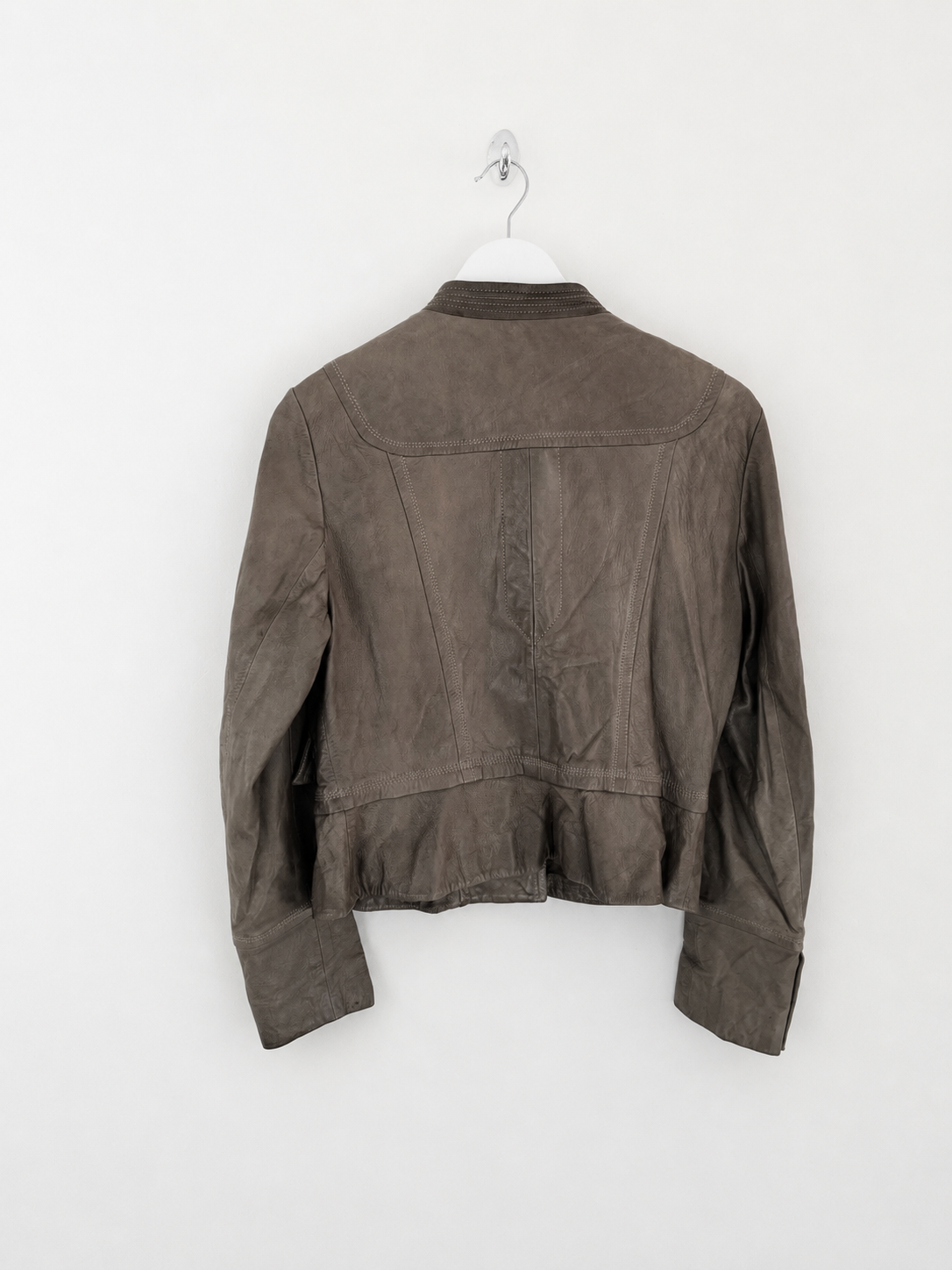 00s Vintage Leather Napoleon Jacket in Khaki - M / L