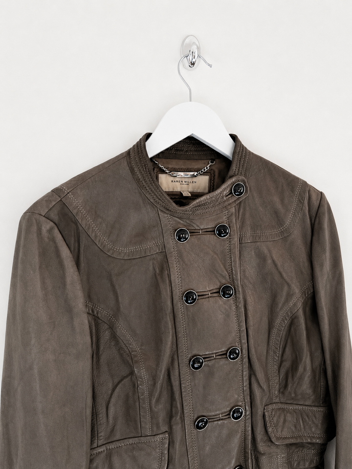 00s Vintage Leather Napoleon Jacket in Khaki - M / L