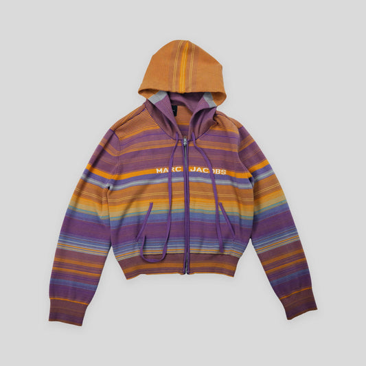Marc Jacobs Striped Cropped Hoodie with Logo Lettering - L