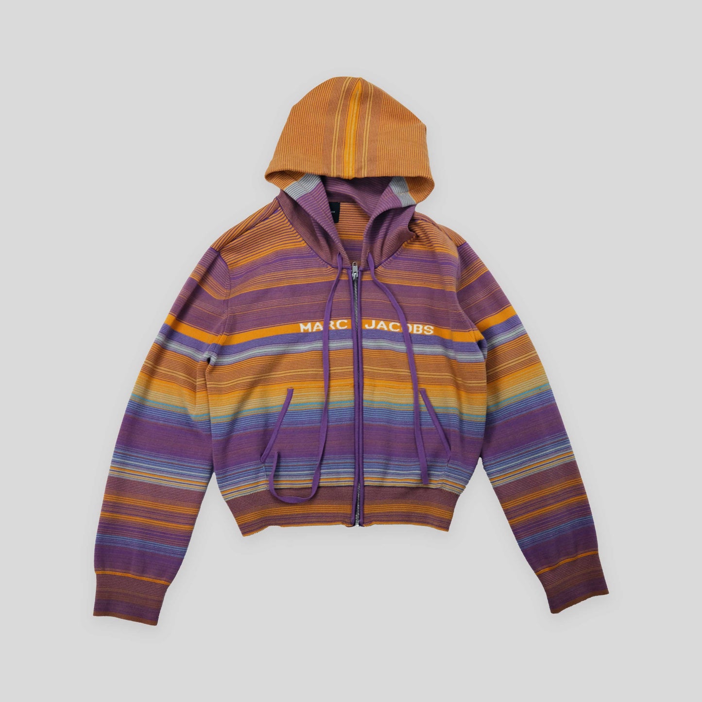 Marc Jacobs Striped Cropped Hoodie with Logo Lettering - L