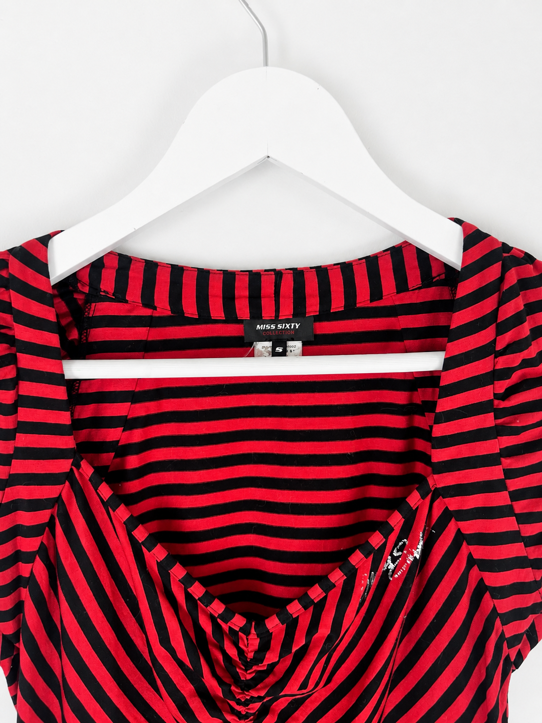 00's Miss Sixty Asymmetric Stripe Top in Red / Black - S