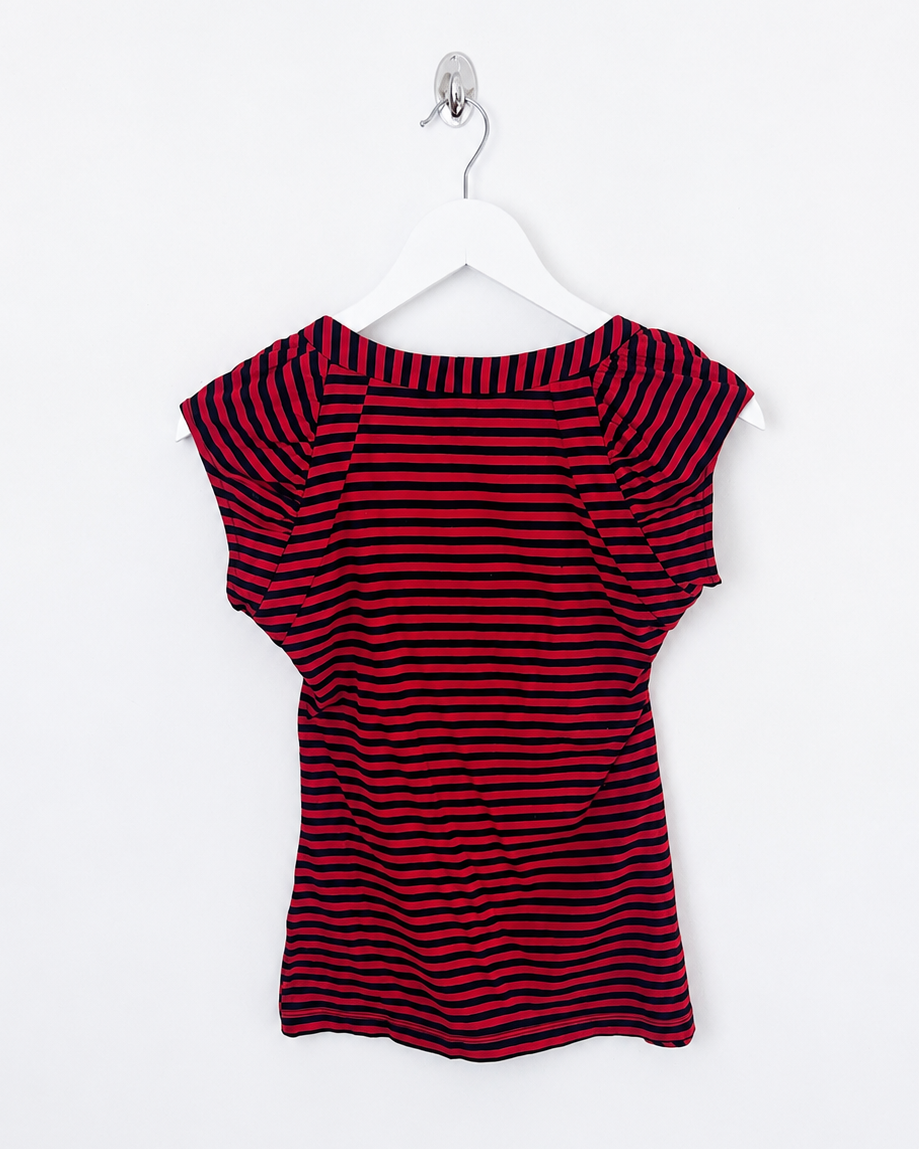 00's Miss Sixty Asymmetric Stripe Top in Red / Black - S