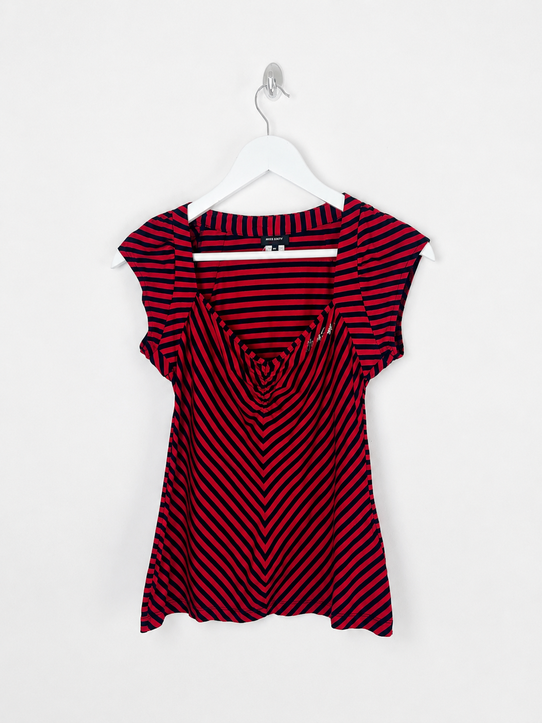 00's Miss Sixty Asymmetric Stripe Top in Red / Black - S