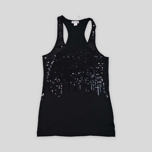 00's Cotton On Sequin Tank Top with Racer Back in Black - S/M