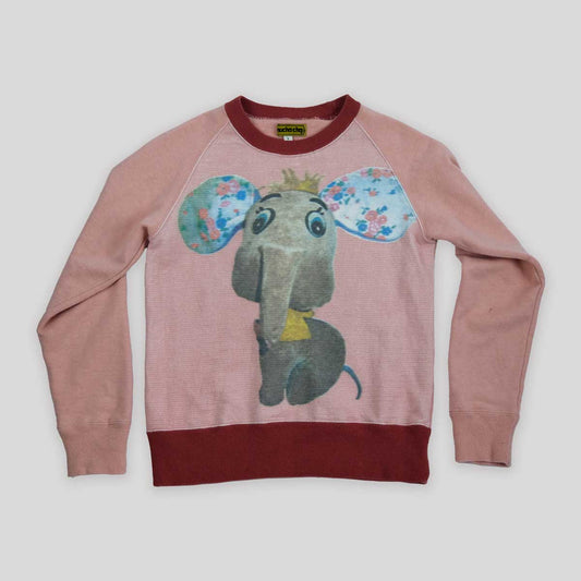 00's Mucha Cha Printed Elephant Sweatshirt in Orange / Pink Stripe - XS