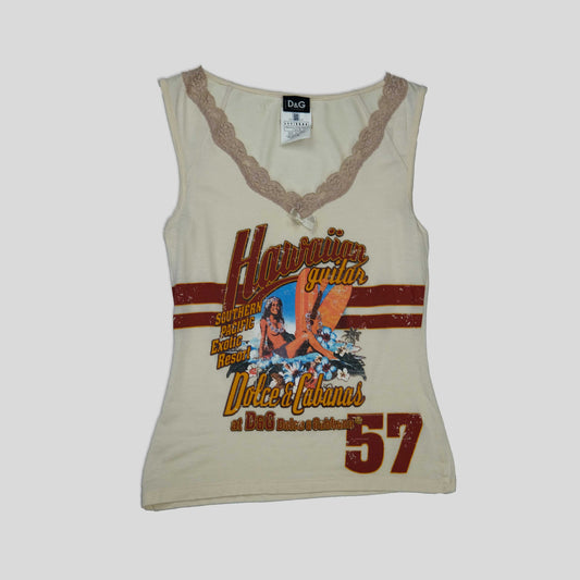 90's Dolce & Gabbana Vest with Hawaiian Surf Graphic in Cream - XS