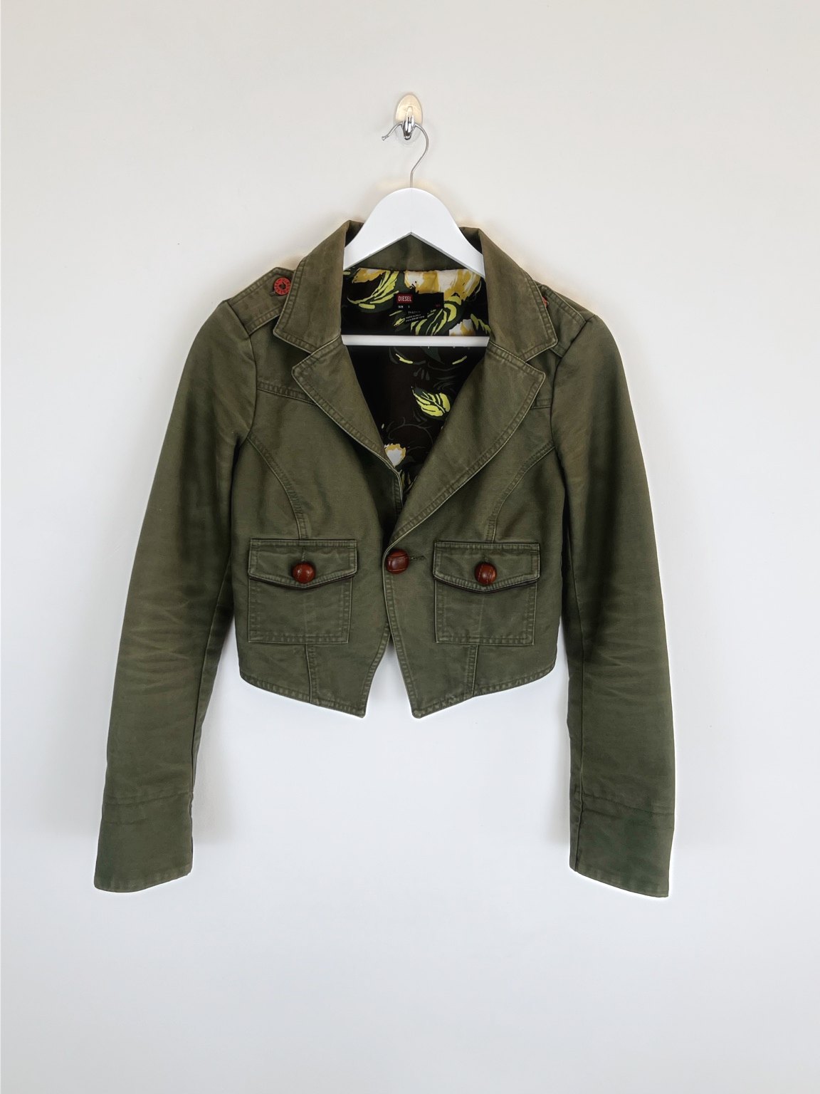 00's Diesel Cropped Military Jacket in Khaki - S