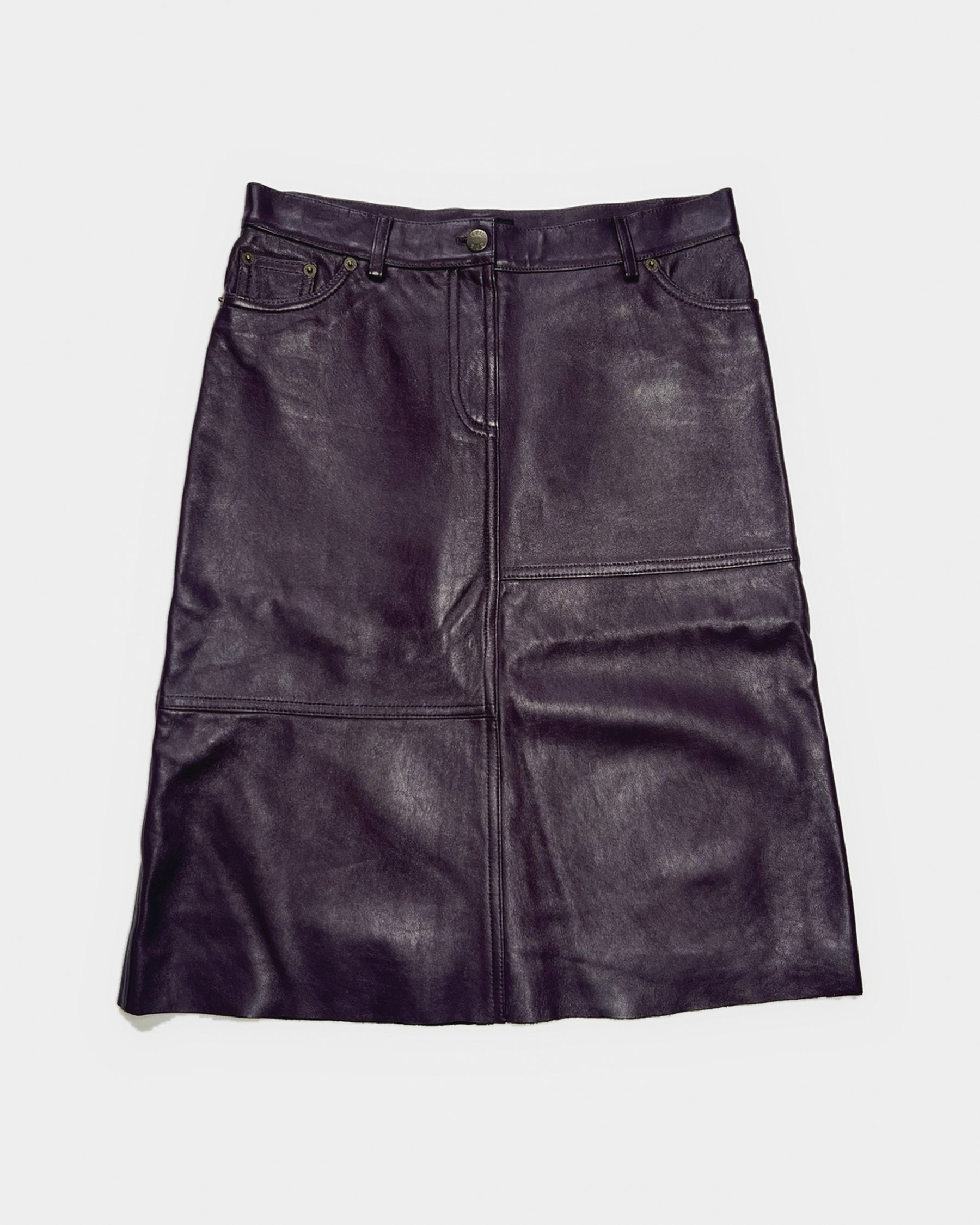 00's Plein Sud Leather Midi Skirt in Plum - XS