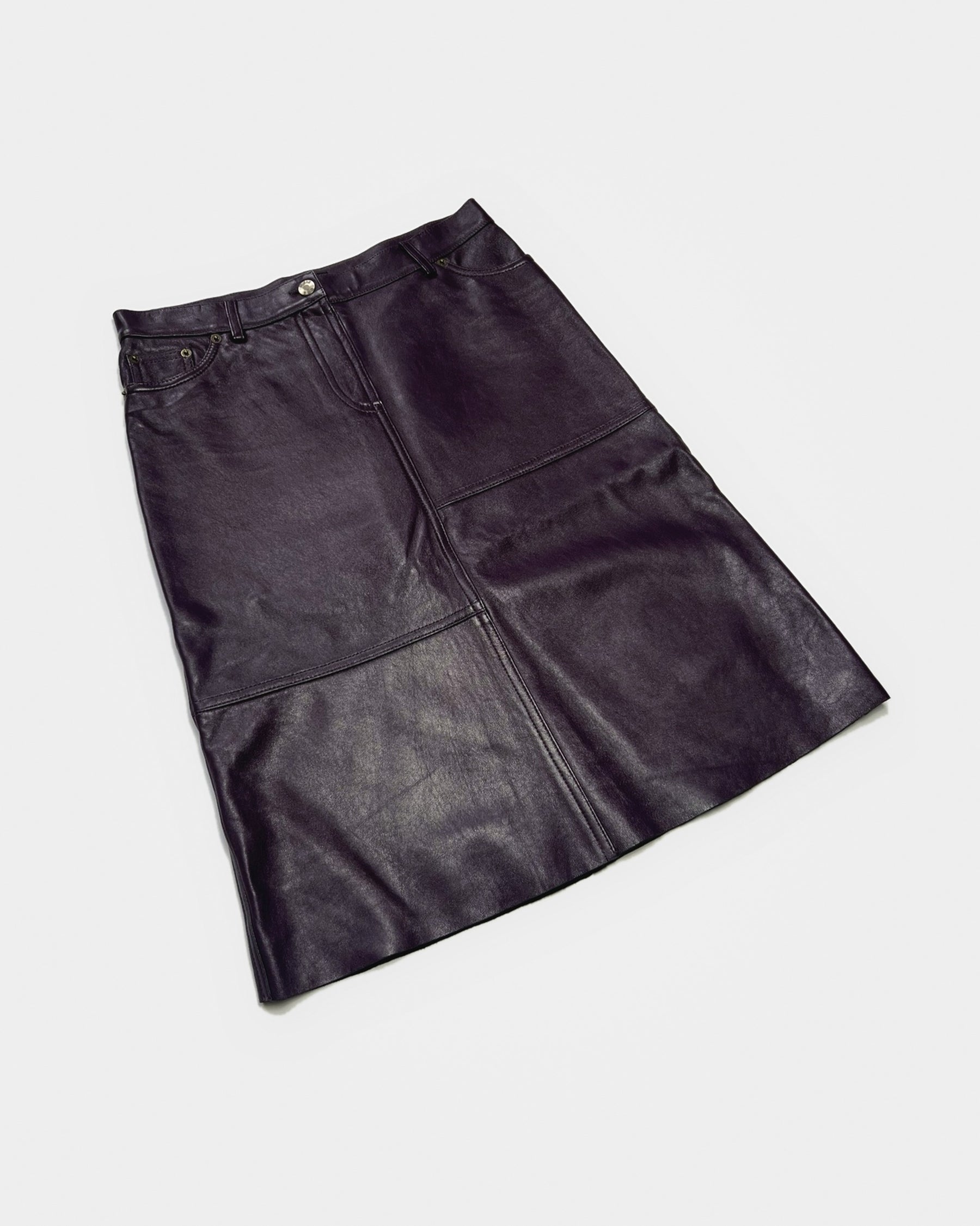 00's Plein Sud Leather Midi Skirt in Plum - XS