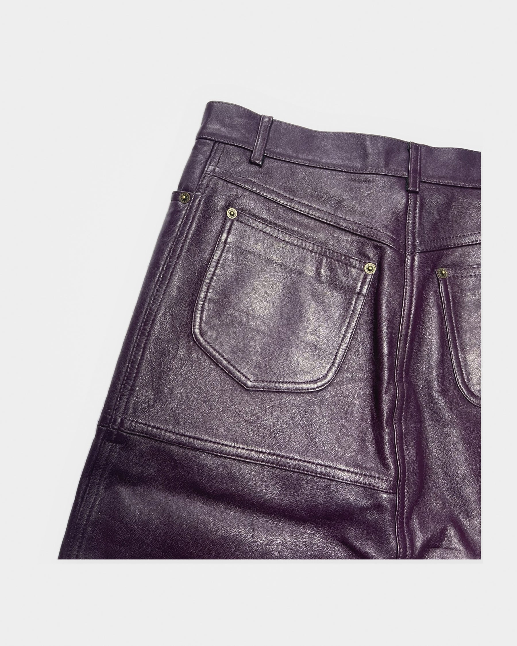 00's Plein Sud Leather Midi Skirt in Plum - XS
