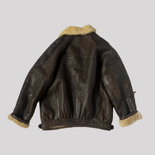 90s Leather & Shearling Aviator Jacket - M