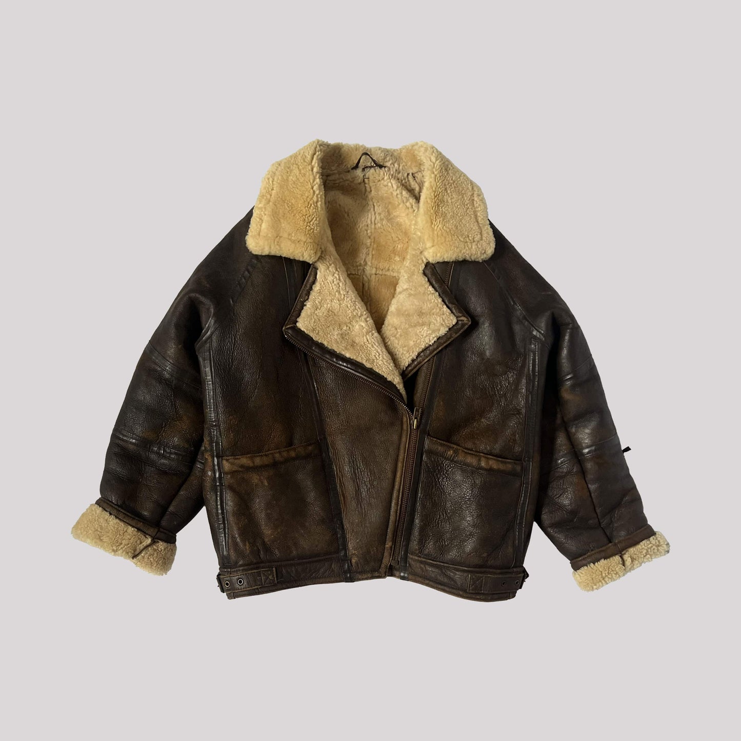 90s Leather & Shearling Aviator Jacket - M