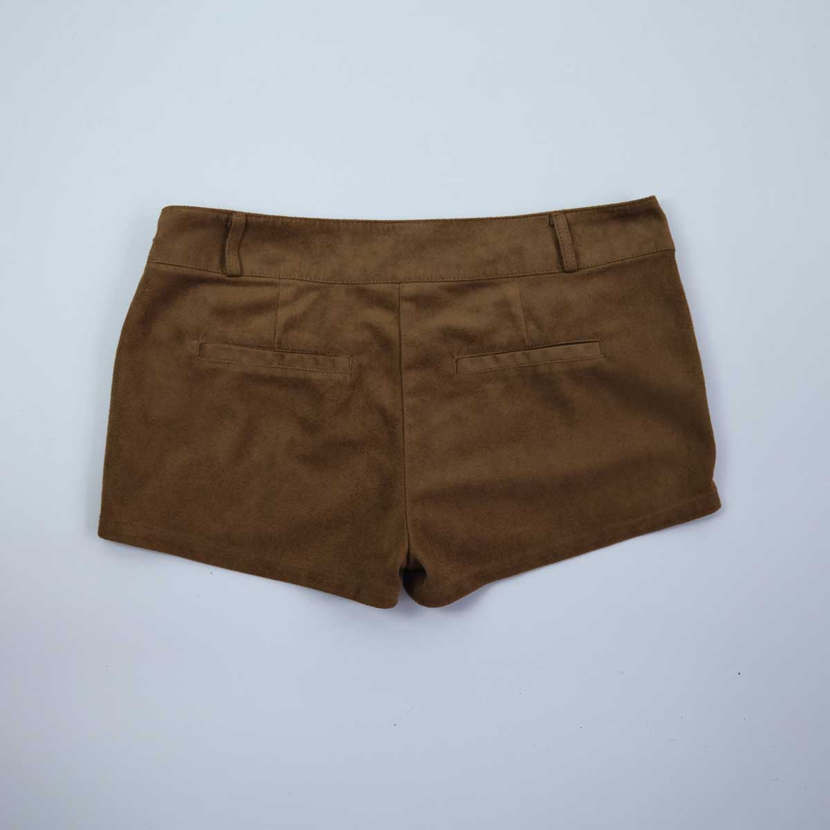 00's Faux Suede Hot Pant Shorts with Fringe Detaling in Tan - W30"