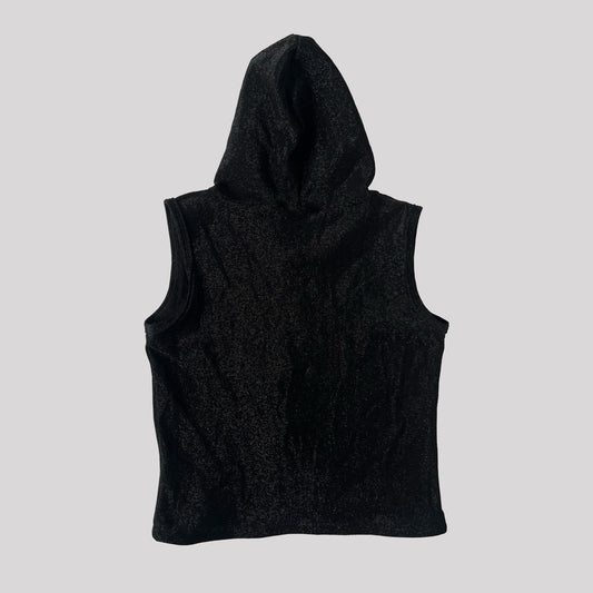 00's Sleeveless Hooded Top in Black Sparkly Nylon - XS