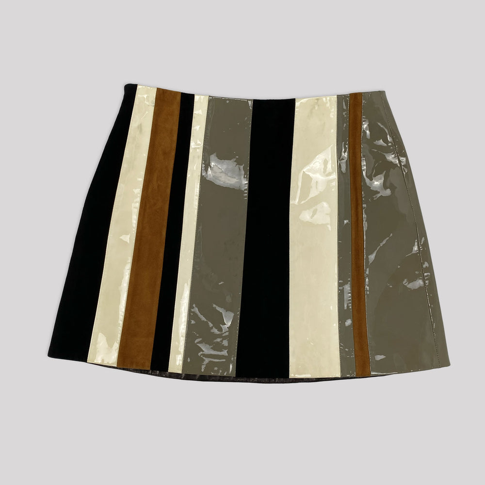 SS16 Prada Striped Leather & Suede Mini Skirt - XS