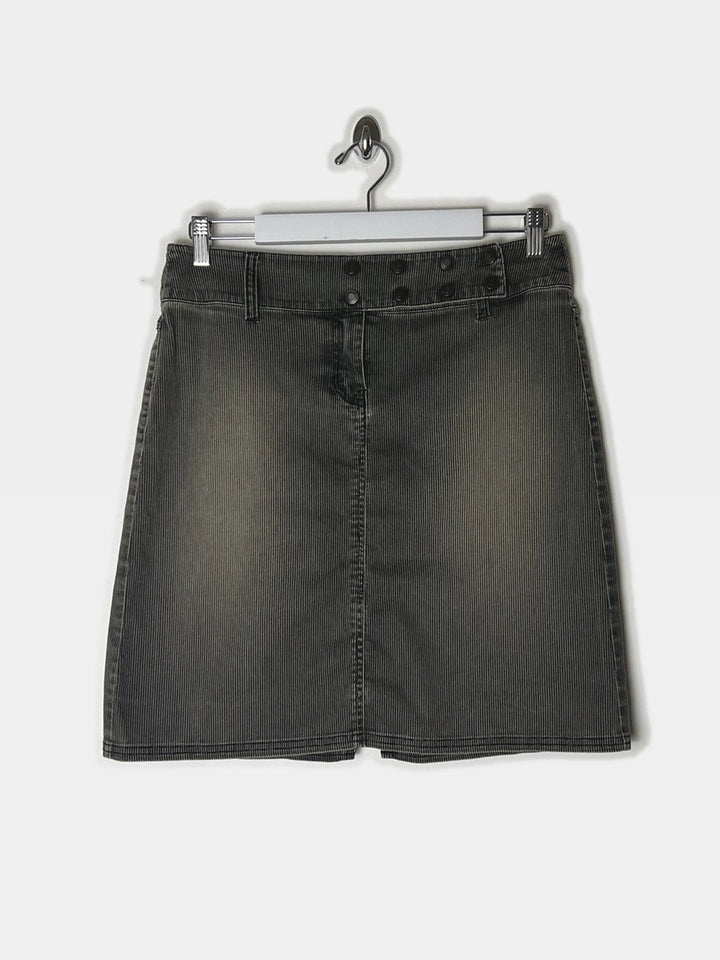 00's Denim Midi Skirt with Popper Waist Belt in Faded Grey - W32