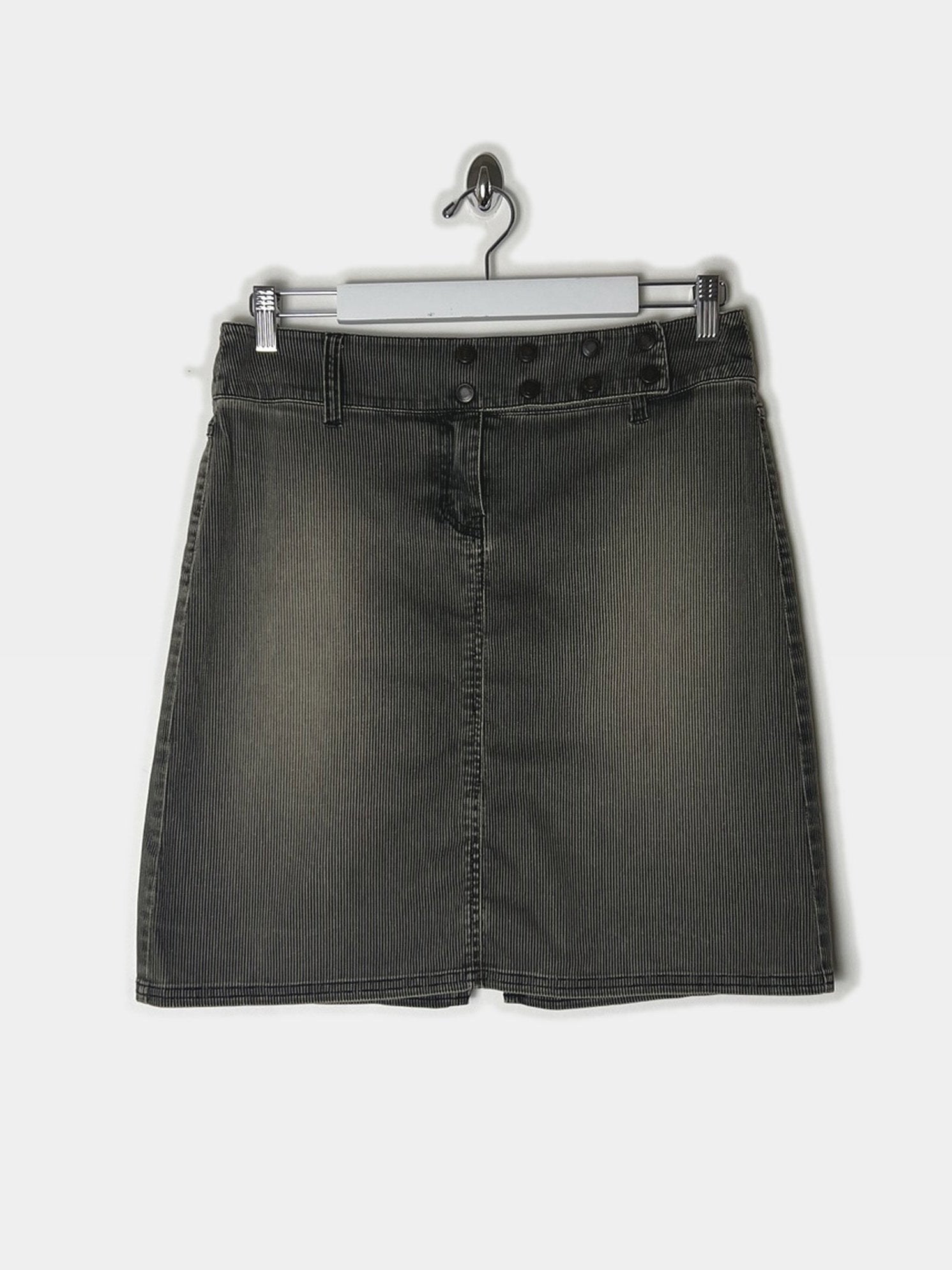 00's Denim Midi Skirt with Popper Waist Belt in Faded Grey - W32