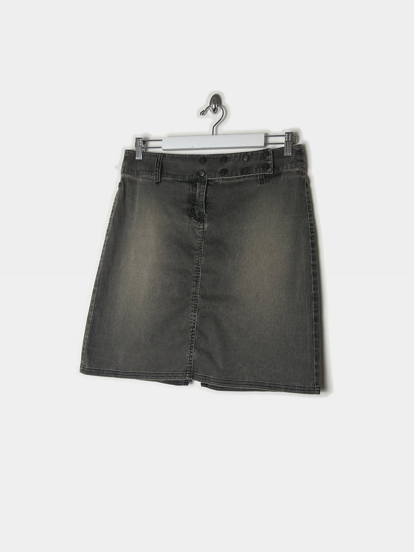 00's Denim Midi Skirt with Popper Waist Belt in Faded Grey - W32