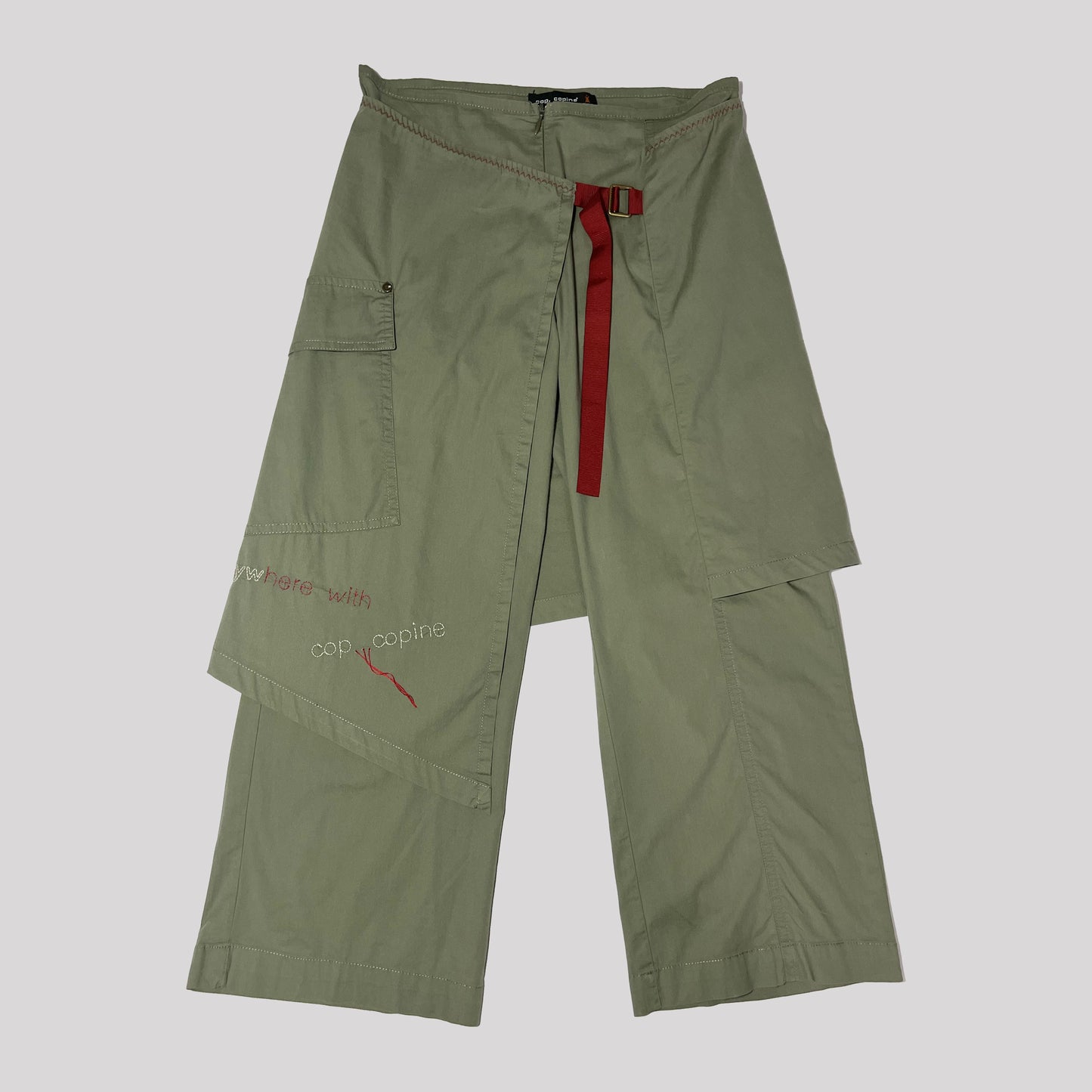 00's Cop Copine Crop Trousers with Wrap Skirt in Khaki- XS