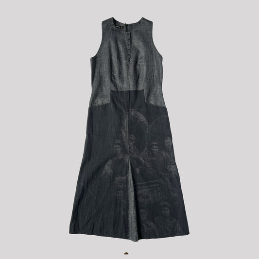 Vintage Cop Copine Denim & Linen Dress with Photo Print - M