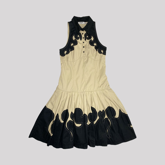 90's Moschino Sleeveless Drop Waist Dress with Western Style Detailing - XS
