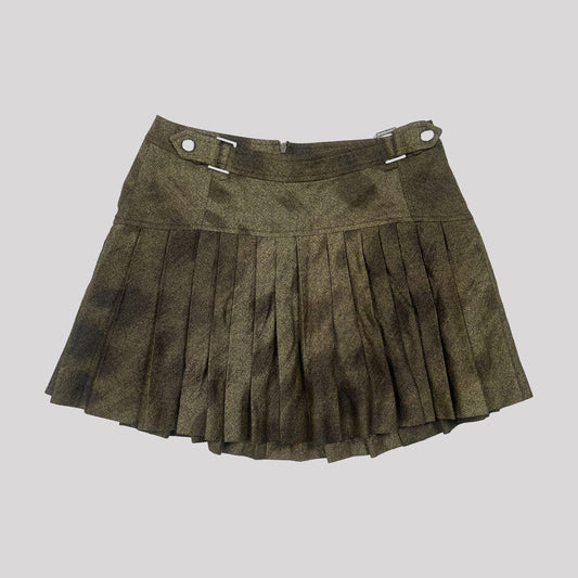 00's Versus Versace Wool Pleated Mini Skirt in Khaki - w30"