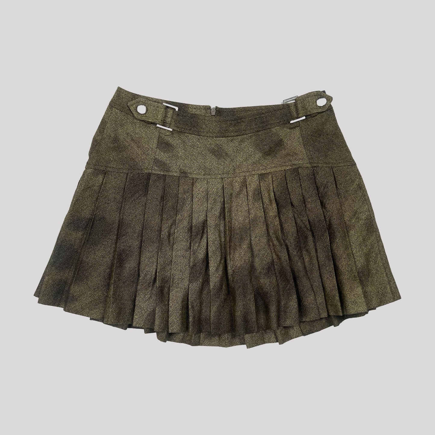 00's Versus Versace Wool Pleated Mini Skirt in Khaki - w30"