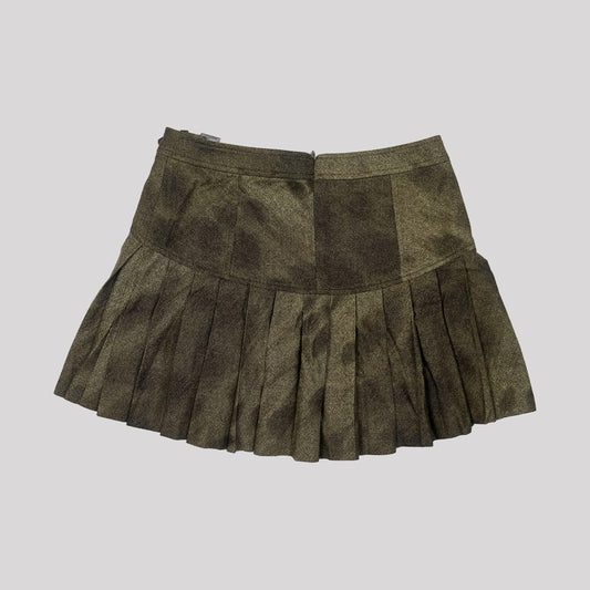 00's Versus Versace Wool Pleated Mini Skirt in Khaki - w30"