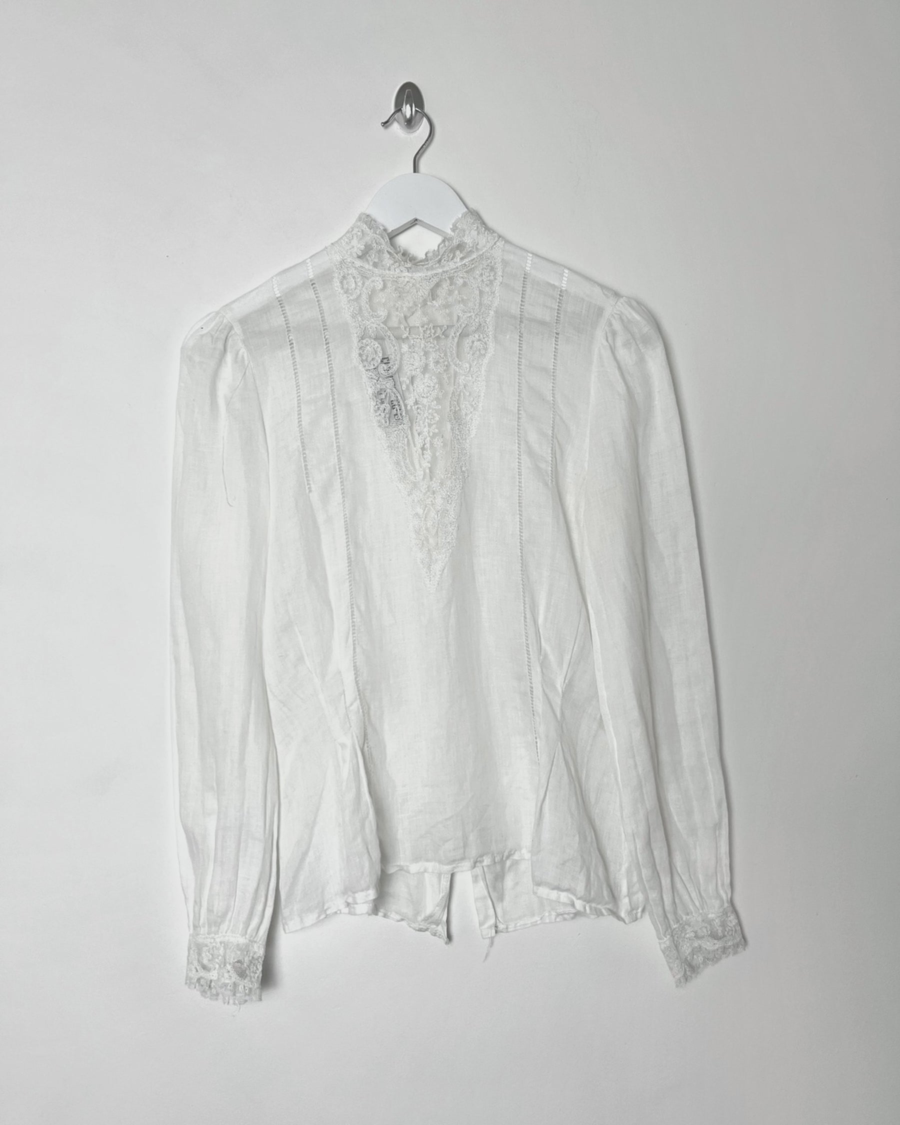 80's High Neck Blouse with Neckline & Pin Tuck Details - S