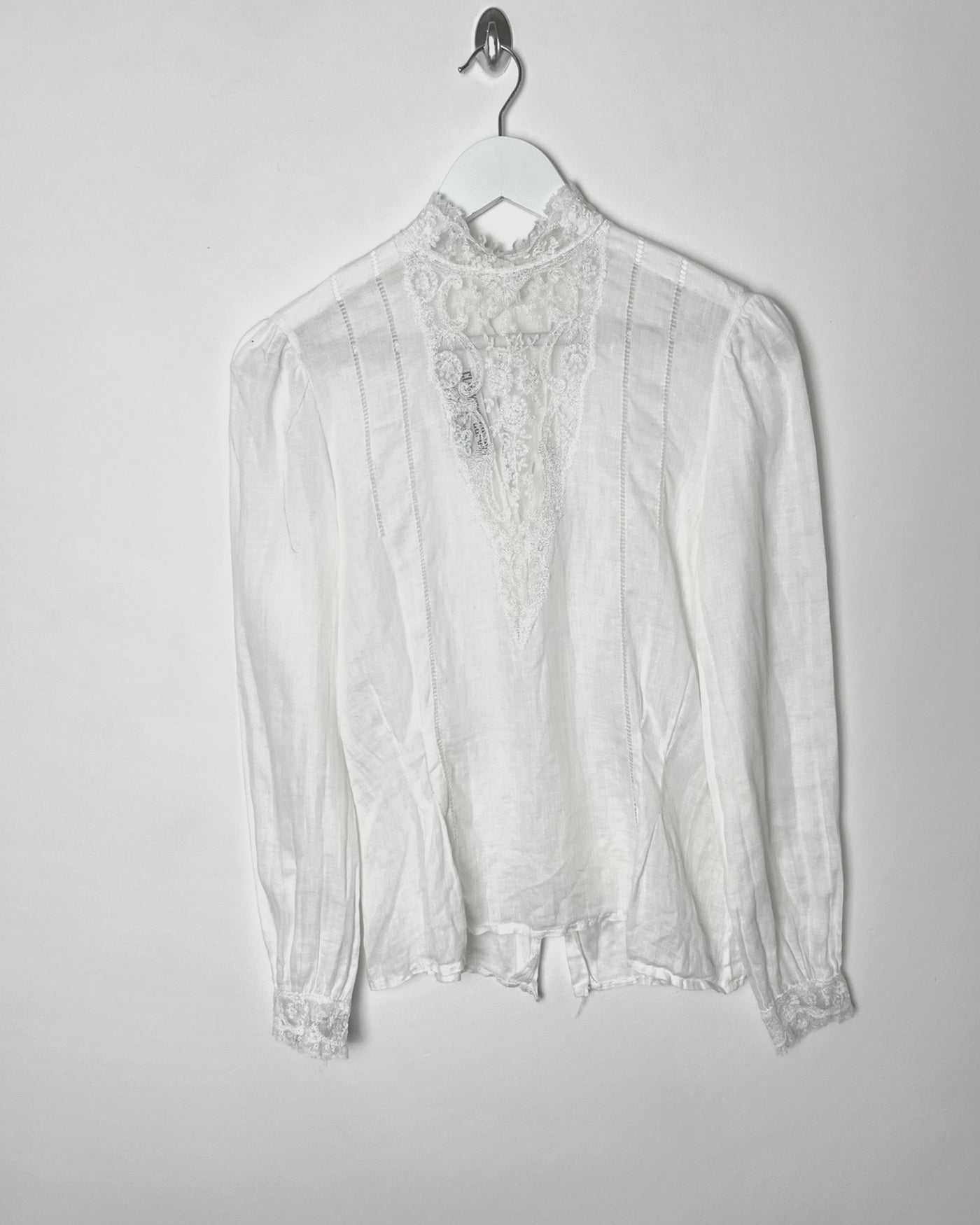 80's High Neck Blouse with Neckline & Pin Tuck Details - S