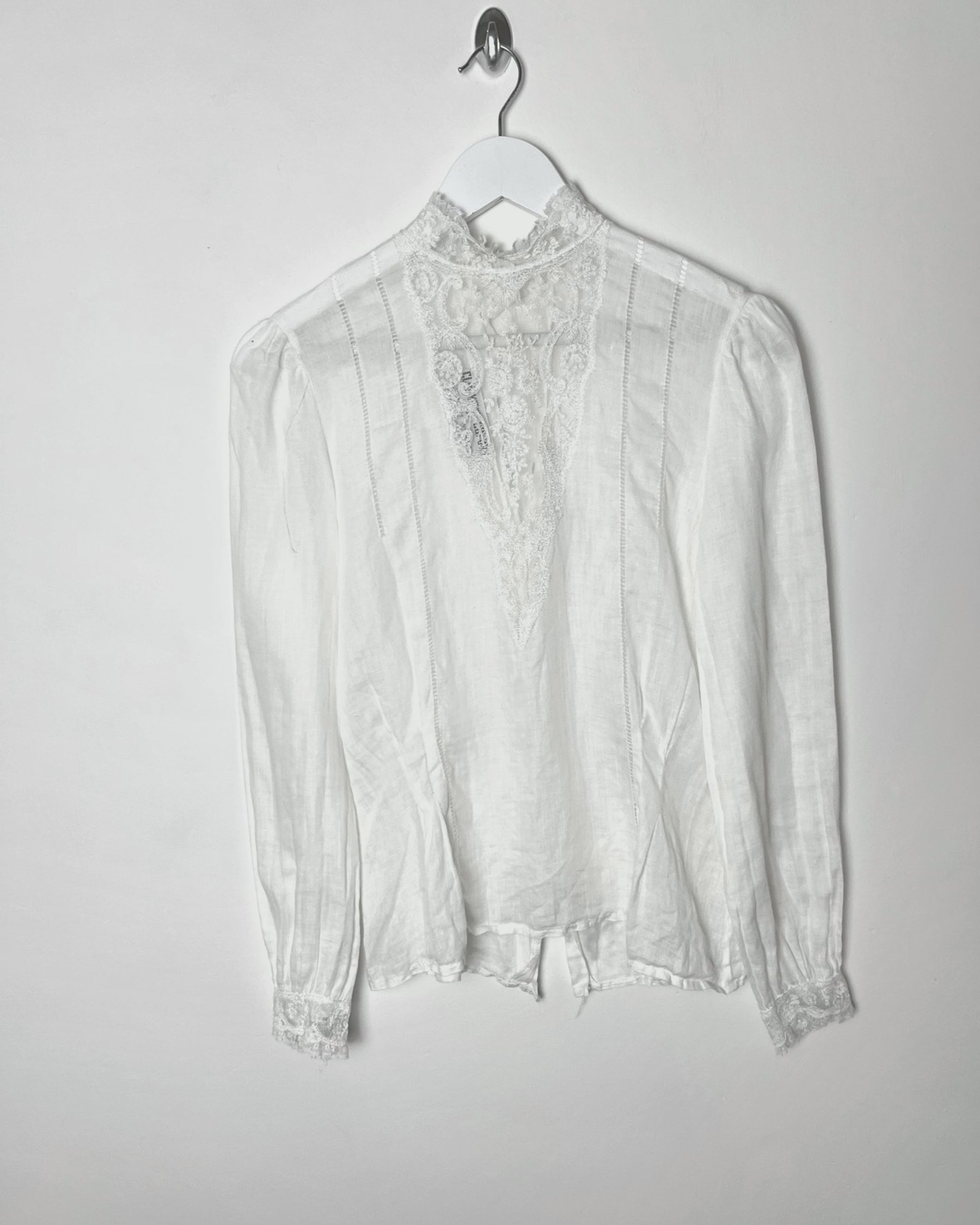 80's High Neck Blouse with Neckline & Pin Tuck Details - S